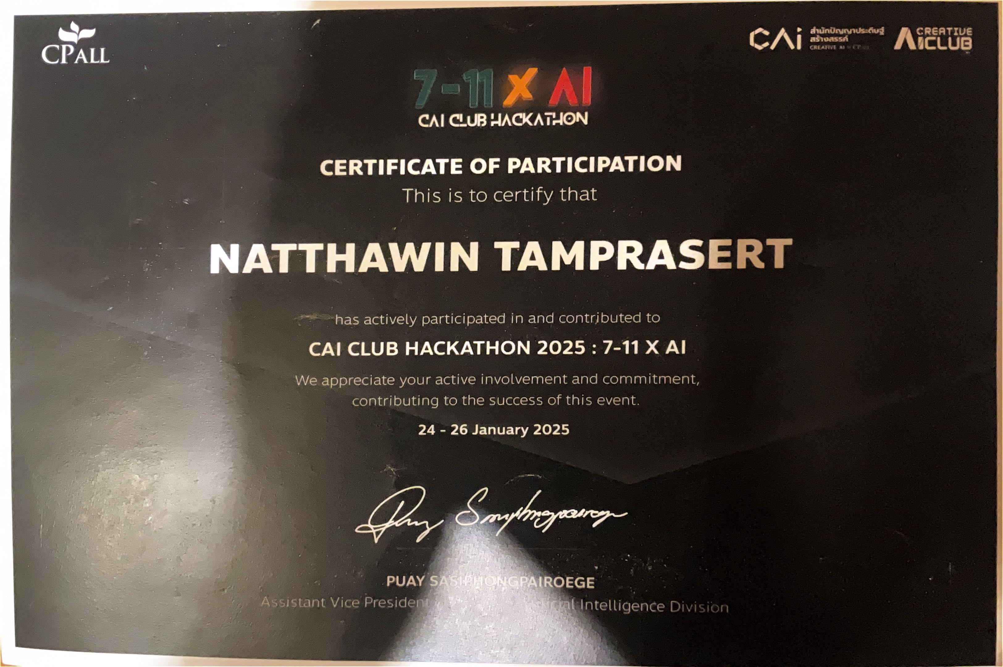 CAI Club Hackathon certificate