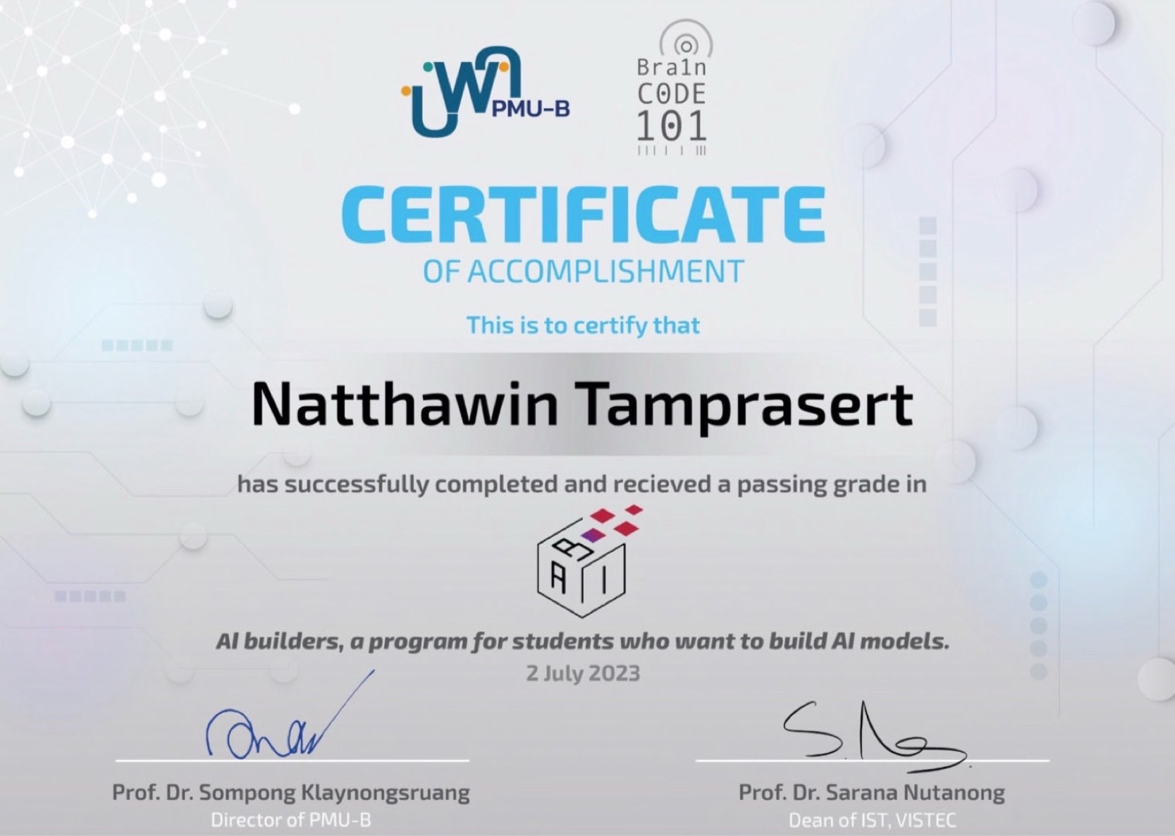 Brain Code 101 certificate